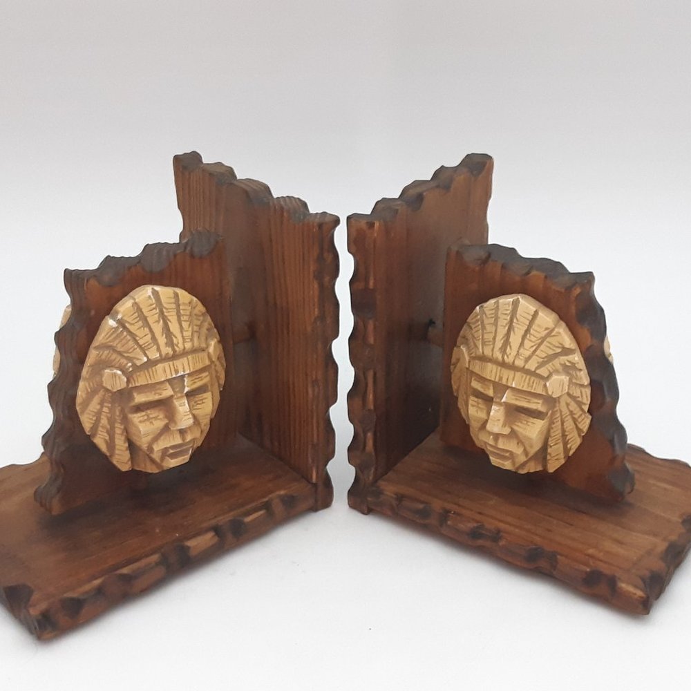 Pair of Vintage Wooden Native American Bookends